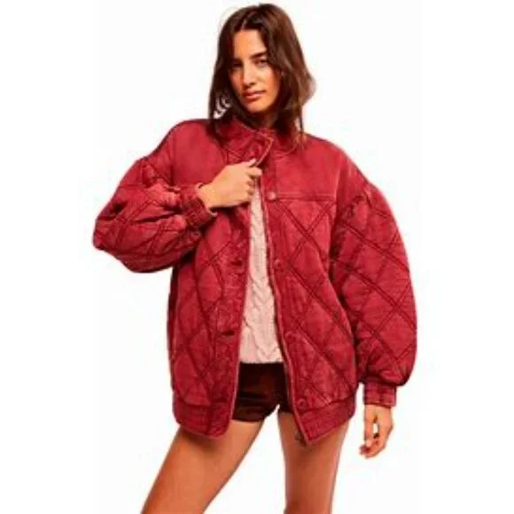 Free People Juno Quilted Jacket in Port color Sz Medium NEW - Picture 6 of 15